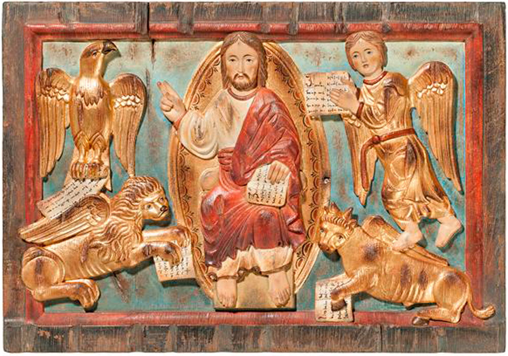 Relieve romanico de Jesus y los Evangelistas