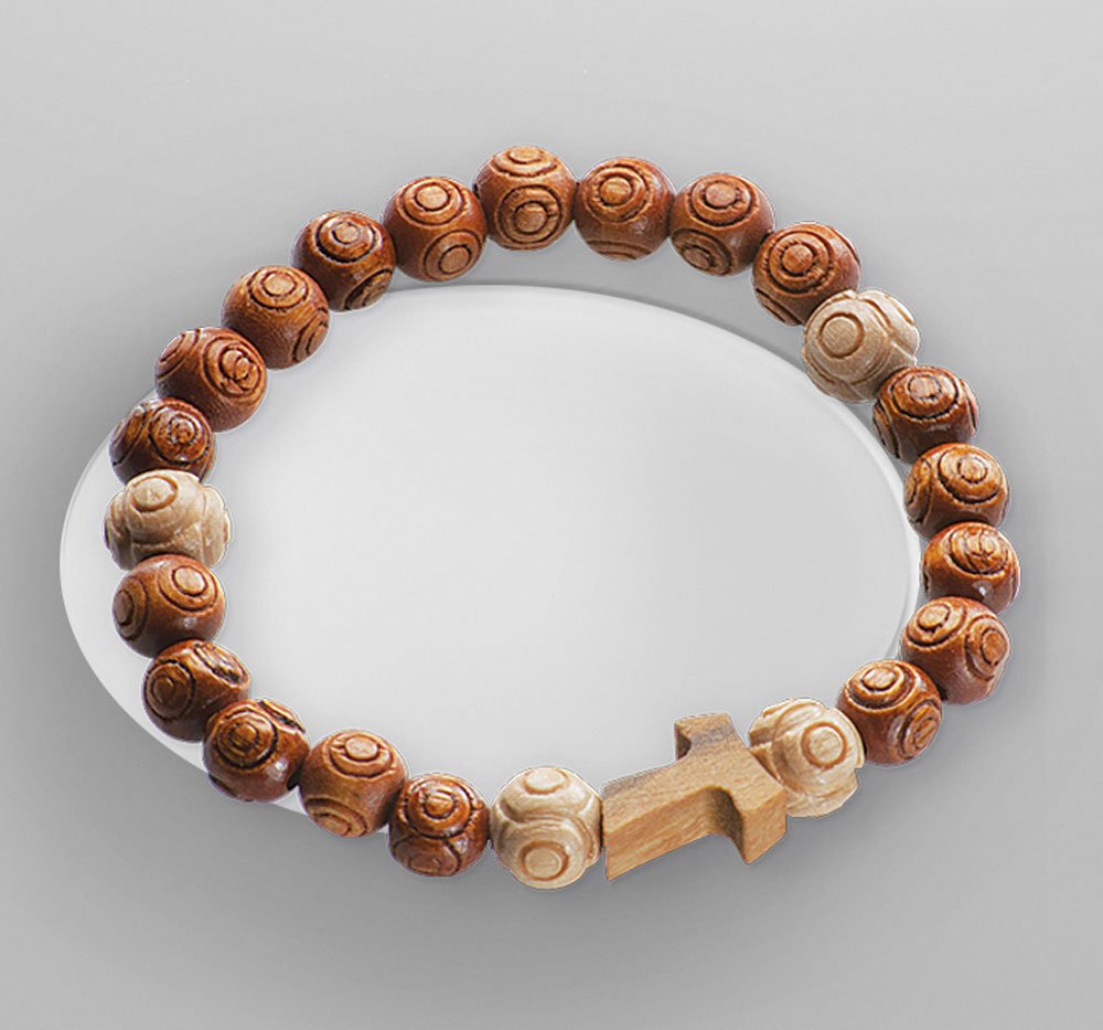 Brazalete Cruz de Tau. Madera. Elástico