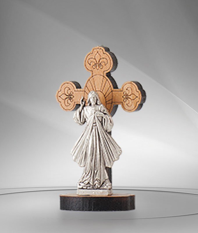 Jesus Divine Mercy crucifix, with base