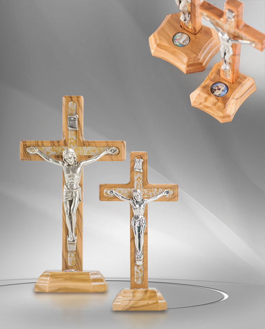 Olive wood crucifix with base