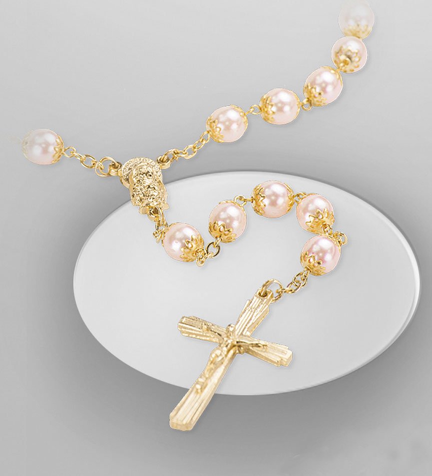 Pearl crystal rosary. White color. Ball 8 mm.