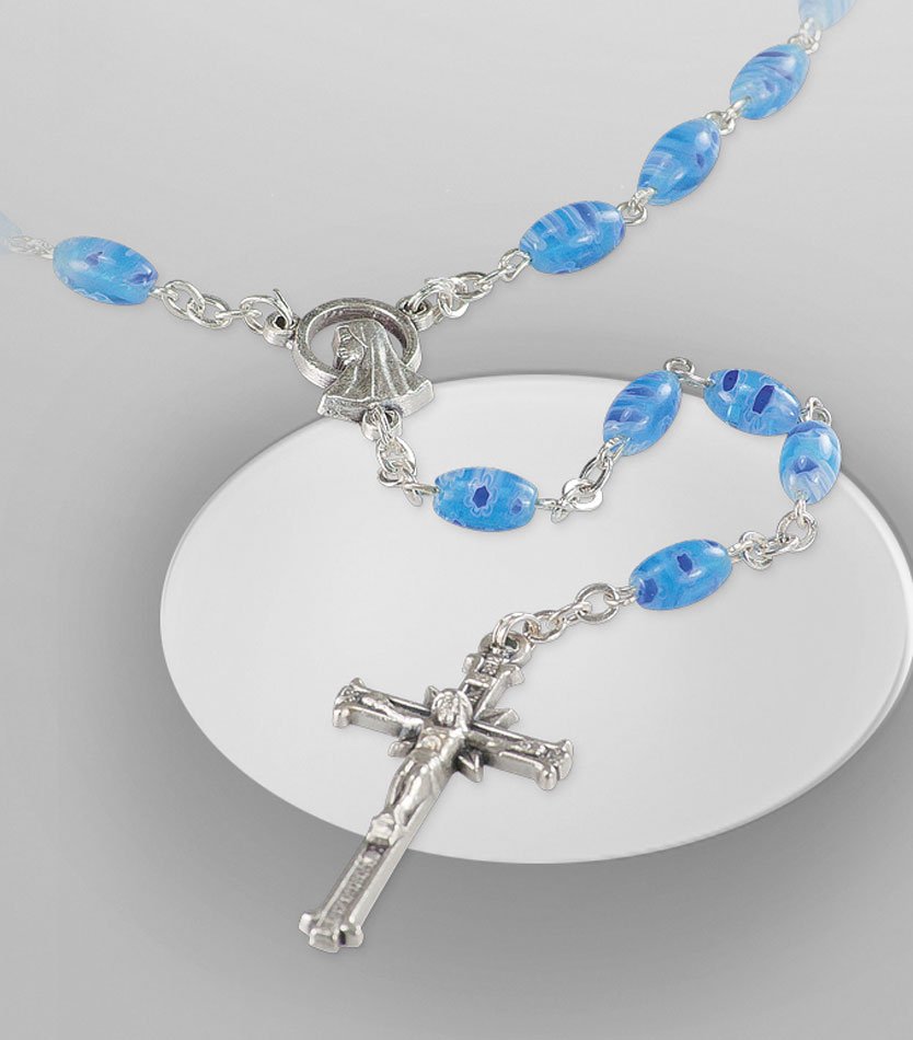 Murano glass rosary. Blue color.  Oval rosary beads