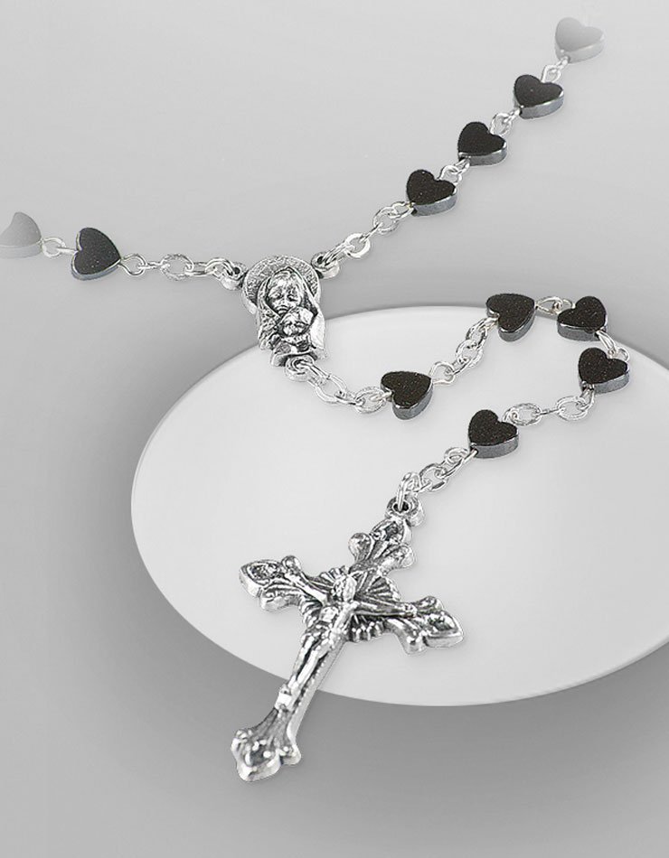 Rosary Hearts. Hematite.  Black color.