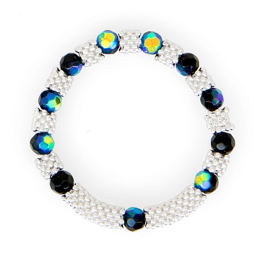 Pulsera rosario, cristal negro. Elástico