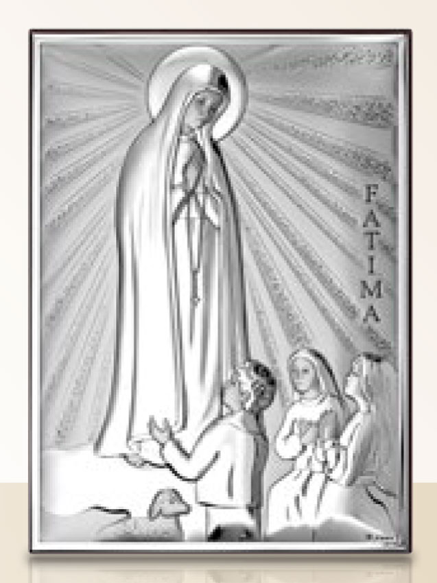 Our Lady of Fatima altarpiece. Laminated silver.