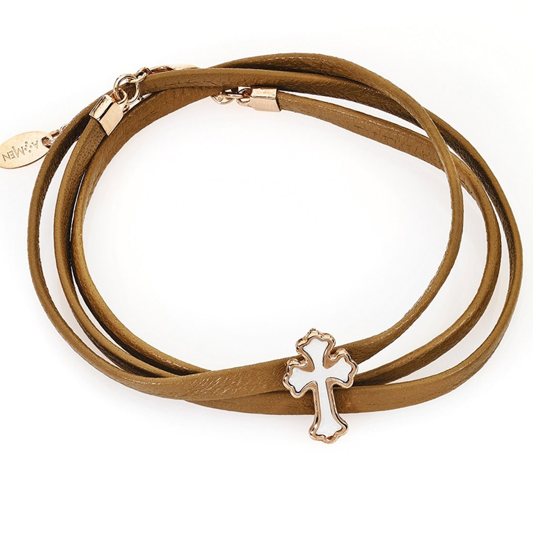 Bracelet with cross. Sterling silver 925 and mother of pearl. AMEN