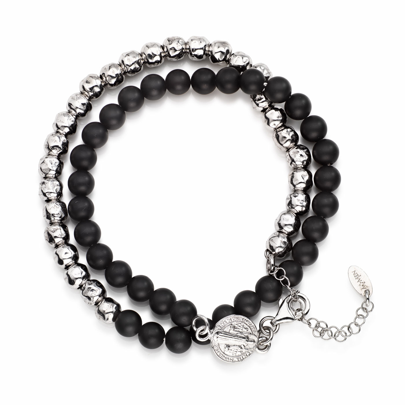 Saint Benedict bracelet. Sterling silver 925 and onyx. AMEN