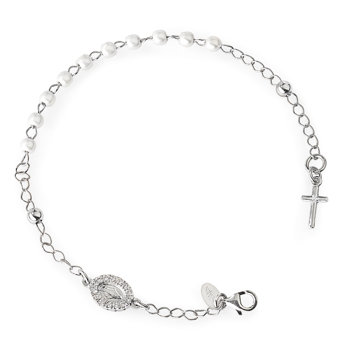 Rosary bracelet with cross and Our lady of the miracle. Sterling silver 925. AMEN