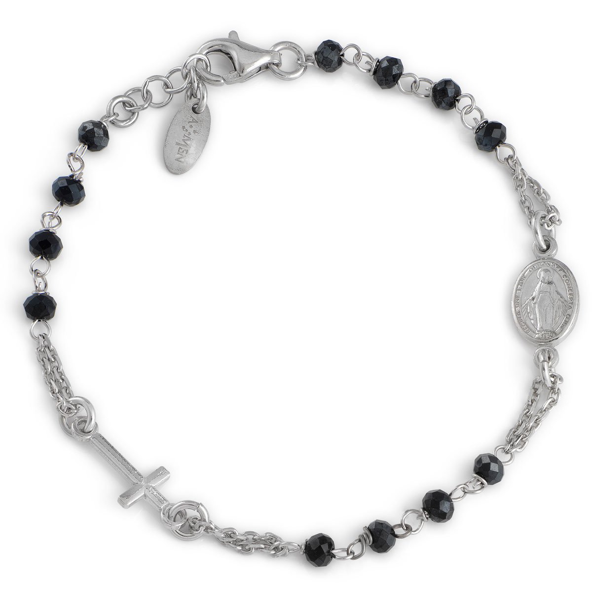 Rosary bracelet with cross and Our lady of the miracle. Sterling silver 925. AMEN