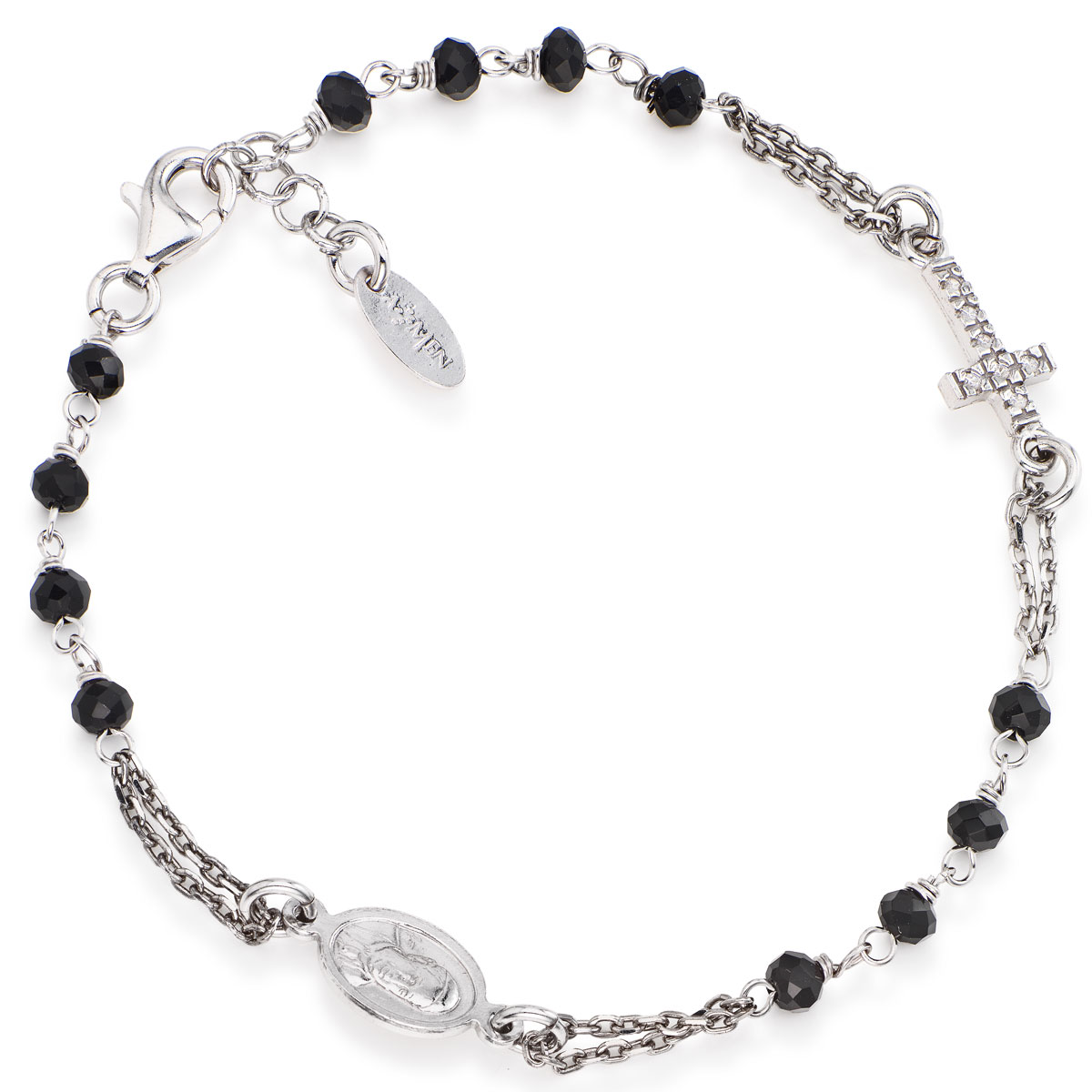 Rosary bracelet with cross and Francis pope. Sterling silver 925. AMEN