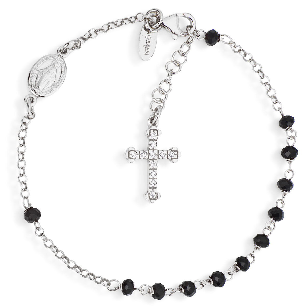 Rosary bracelet with cross and Our lady of the miracle. Sterling silver 925. AMEN