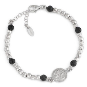 Saint Benedict bracelet. Sterling silver 925 and lava stone. Woman.   AMEN
