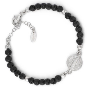 Saint Benedict bracelet. Sterling silver 925 and lava stone. Woman.   AMEN