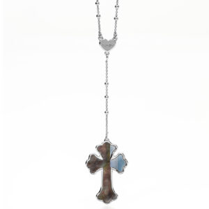 Gargantilla Cruz. Plata de ley y nacar. AMEN