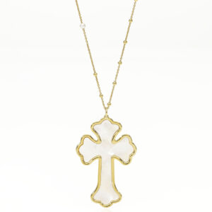 Gargantilla Cruz. Plata de ley y nacar. AMEN