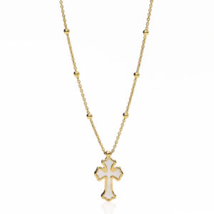 Gargantilla Cruz. Plata de ley y nacar. AMEN