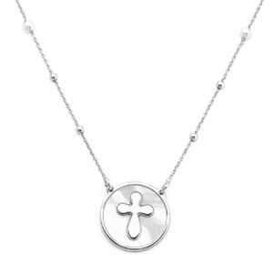 Gargantilla Cruz. Plata de ley y nacar. AMEN