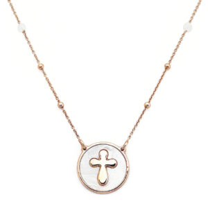 Gargantilla Cruz. Plata de ley y nacar. AMEN