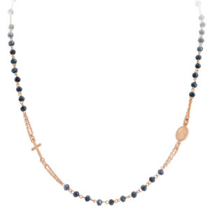 Necklace ‘Cross and Our lady of the Miracle’. Sterling silver 925 and gray crystal. AMEN