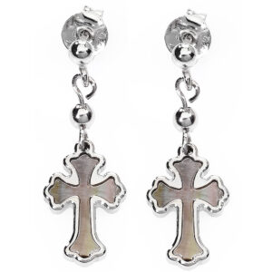 Rosary pendant earrings. Sterling silver 925 and mother of pearl. AMEN