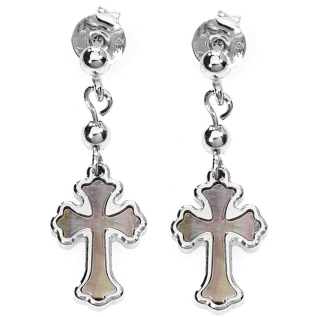 Rosary pendant earrings. Sterling silver 925 and mother of pearl. AMEN