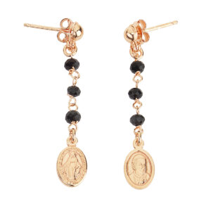 Earrings of Our Lady of the Miracle and Francis Pope. Sterling silver 925 and black crystal, rose. AMEN