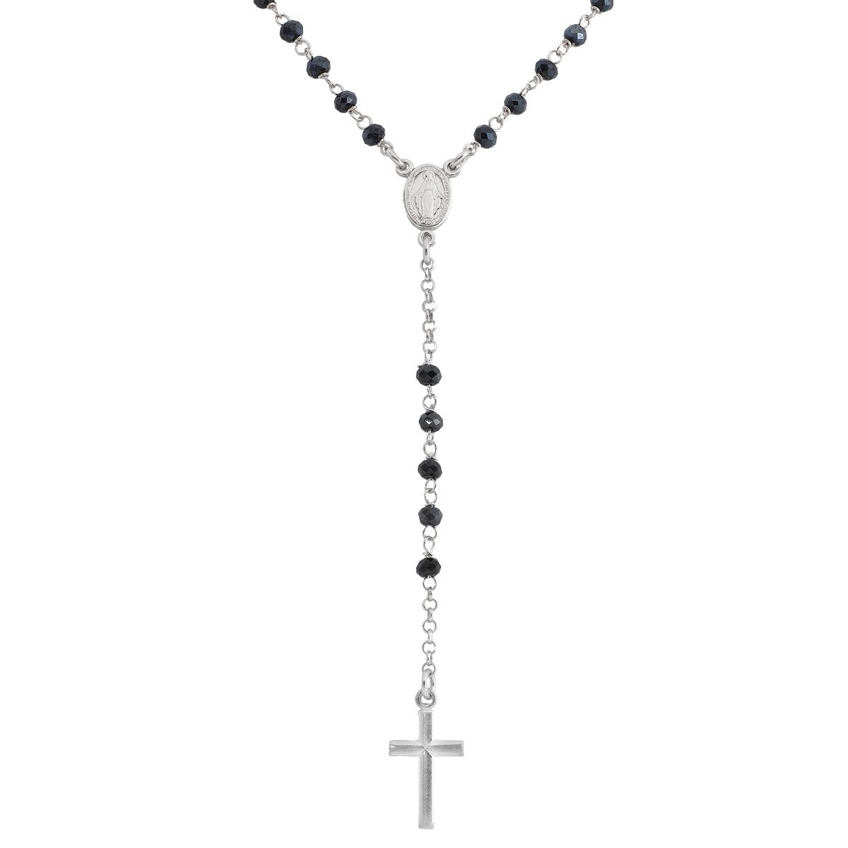 Rosary. Sterling silver 925 and gray crystal. AMEN