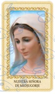 Estampa de Nuestra Señora de Medjugorje plastificada