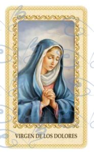 Estampa de la Virgen Dolorosa plastificada