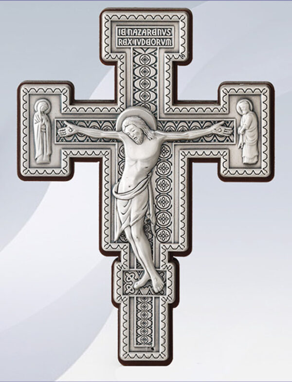 Saint Damiano Crucifix. Silver plated metal.