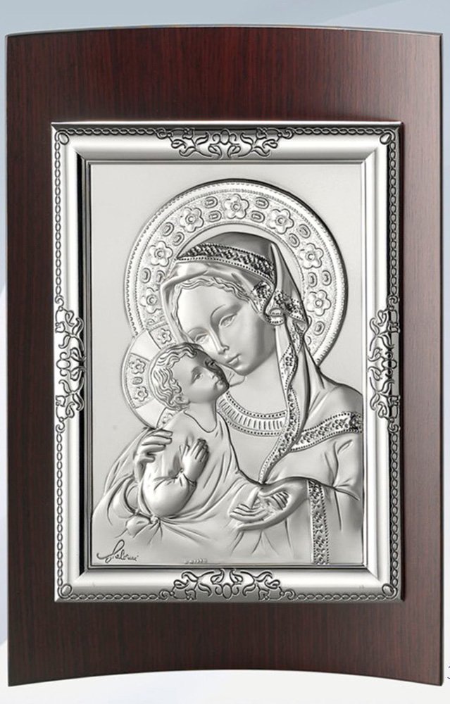 Retablo de la Virgen con niño. Plata laminada