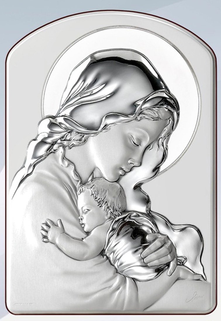 Retablo de la Virgen con niño. Plata laminada