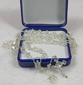 Sterling silver and crystal rosary. Various colors