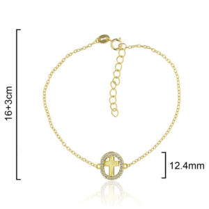 Pulsera. Cruz con circonitas blancas. Plata de ley