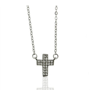 Gargantilla. Cruz con circonitas. Plata de ley
