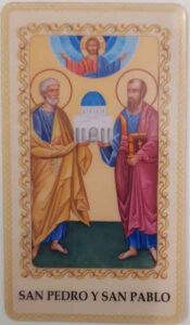Estampa de San Pedro y San Pablo plastificada