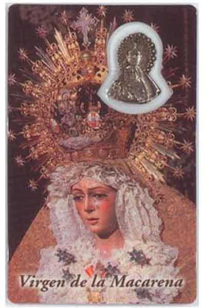 Our Lady of Macarena card laminated with medal