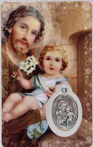 Saint Joseph card laminated with medal