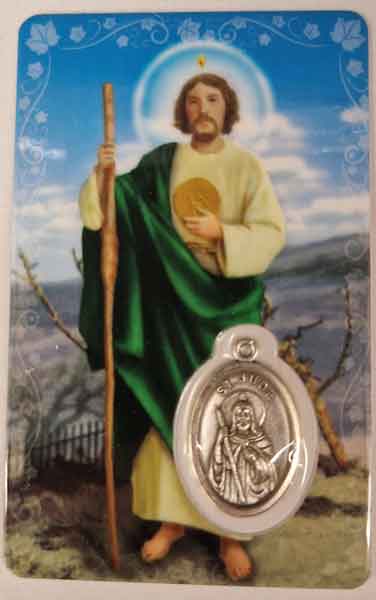 Saint Jude Thaddaeus card laminated with medal