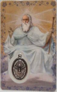 Estampa del Padre Nuestro con medalla