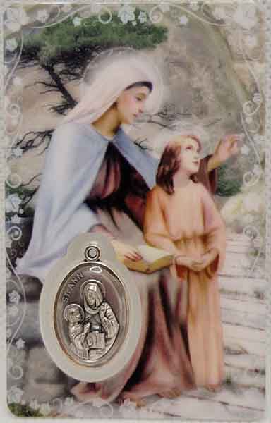 Saint Anne card laminated with medal