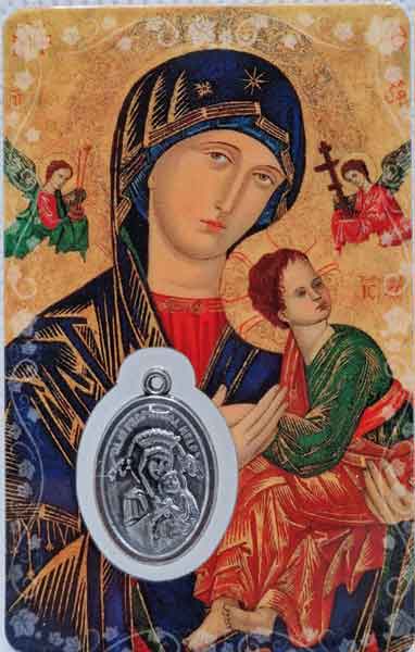 Our Lady of Perpetual Help card laminated with medal