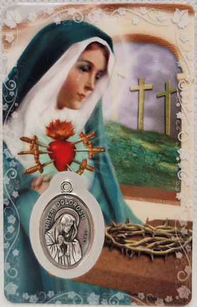 Print of the Our Lady of Sorrows with medal