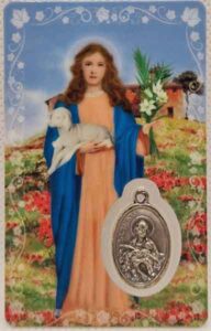 Estampa de Santa Ines con medalla