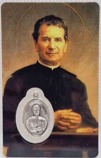 Saint John Bosco card laminated with medal