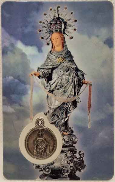 Our Lady of The Cinta card laminated with medal