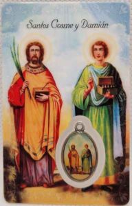 Estampa de San Cosme y San Damian con medalla