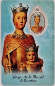 Estampa de la Virgen de la Merced con medalla