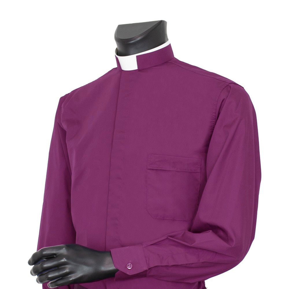 Camisa Clergyman Cuello romano, Violeta. Manga larga. Mixto Algodón