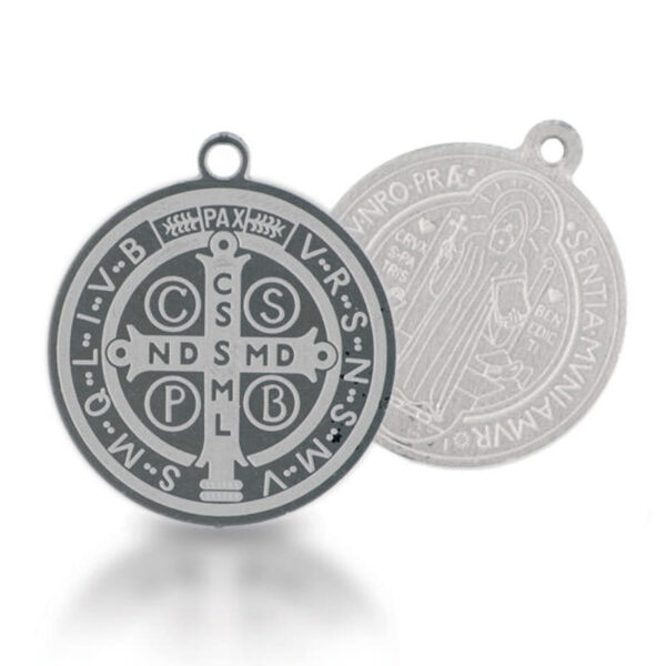 Saint Benedict medal in steel. With cord.